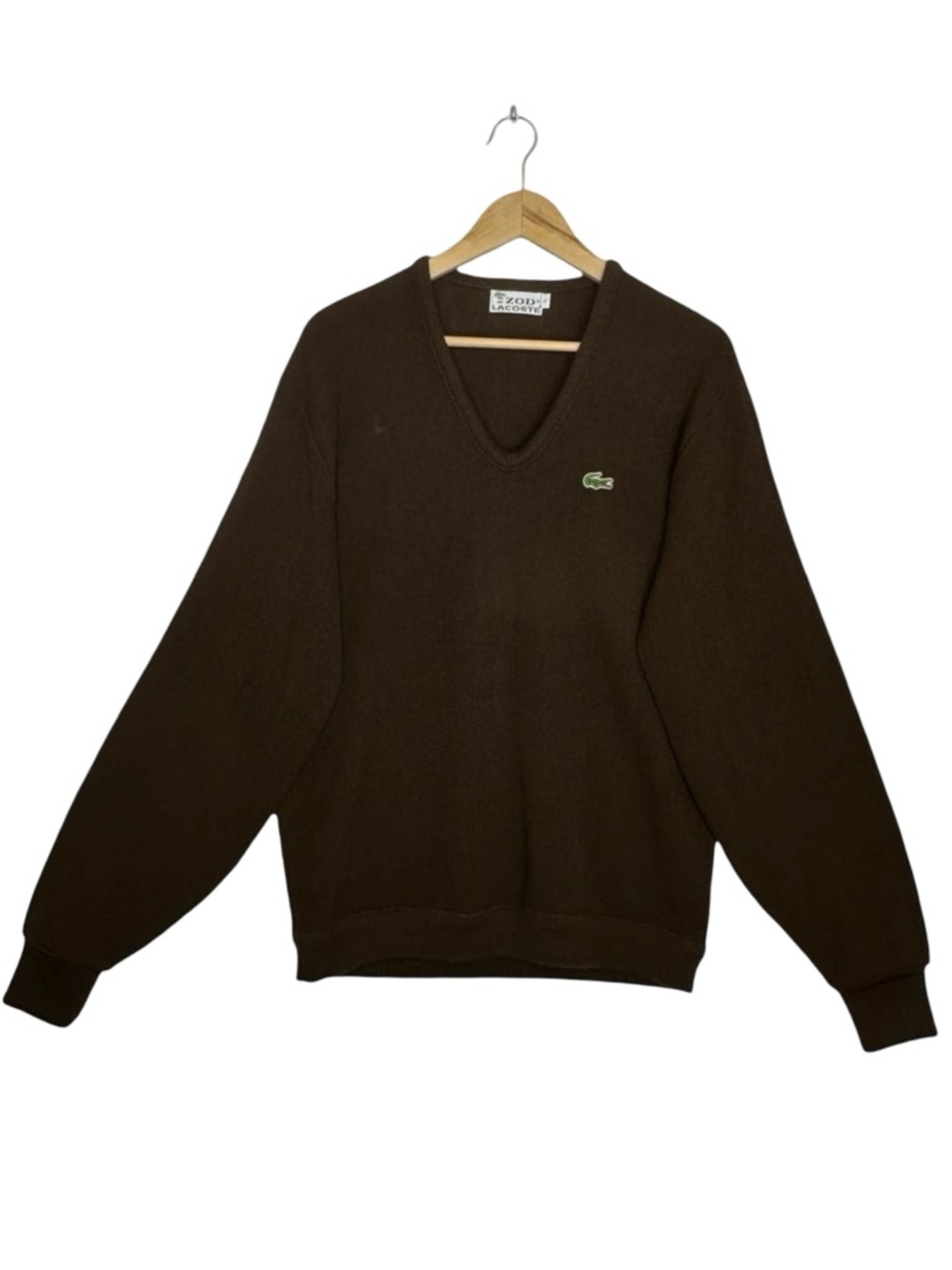 IZOD LACOSTE Vintage Brown V-Neck Sweater Size Large
